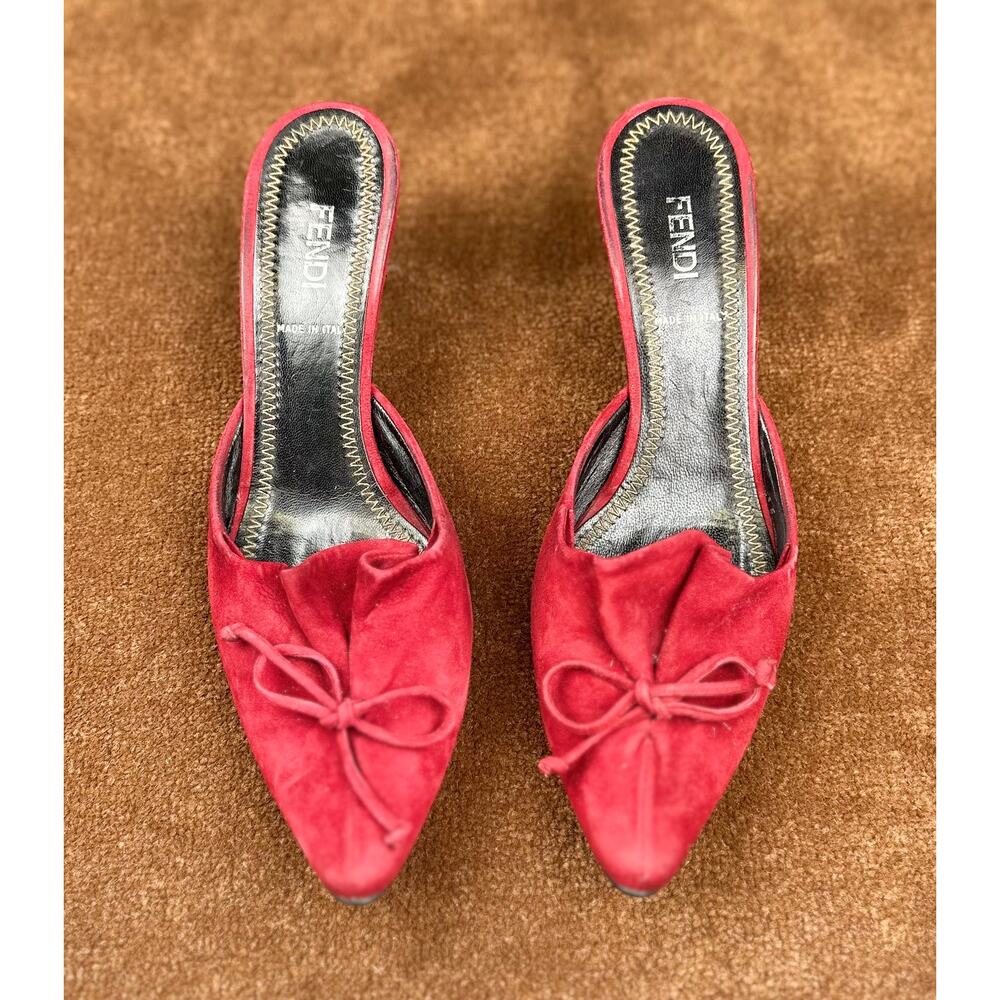 Fendi Red Suede Kitten Heels Size 36